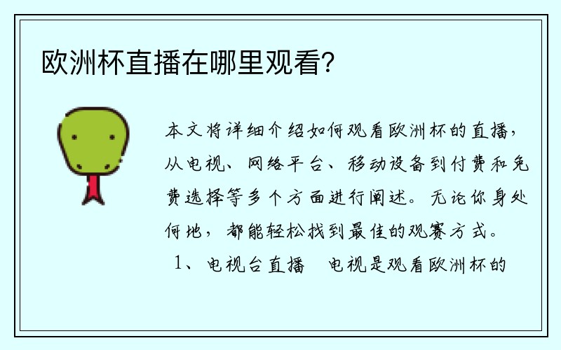 欧洲杯直播在哪里观看？